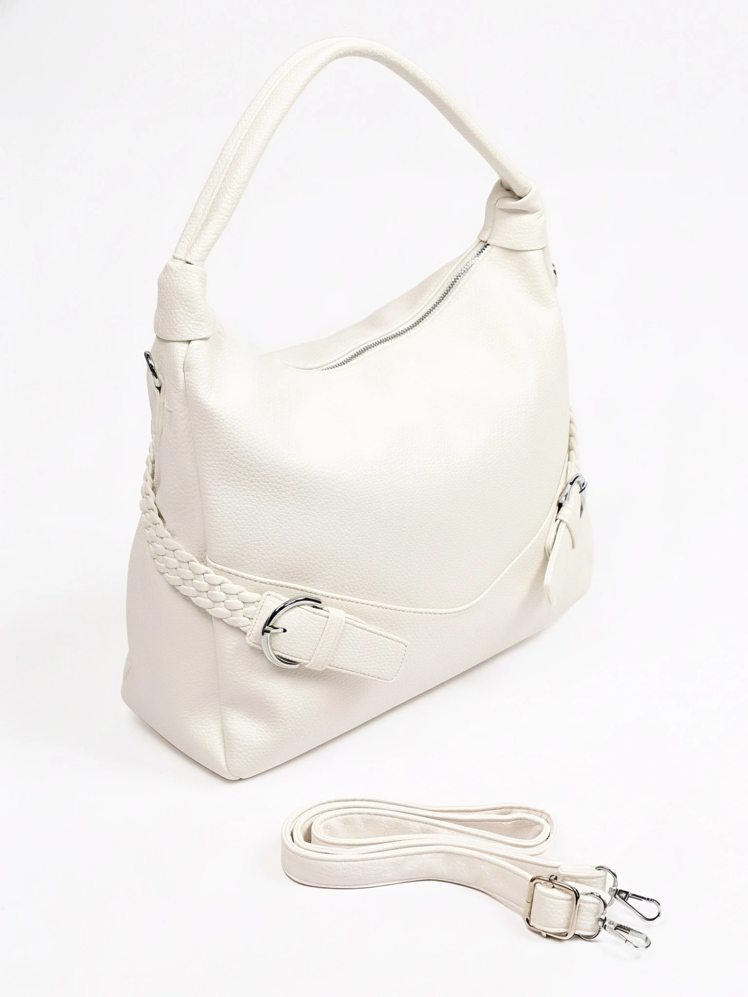 Сумка-шоппер с плетеными ремешками по бокам в ассортименте